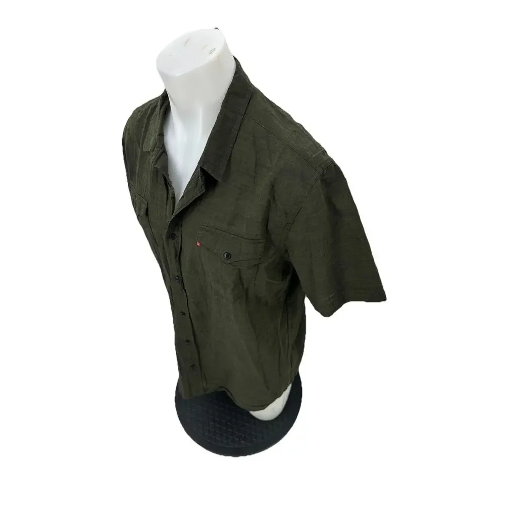Levi’s XL Men Button Up Short Sleeve Shirt 100% Cotton Casual Green 12-1